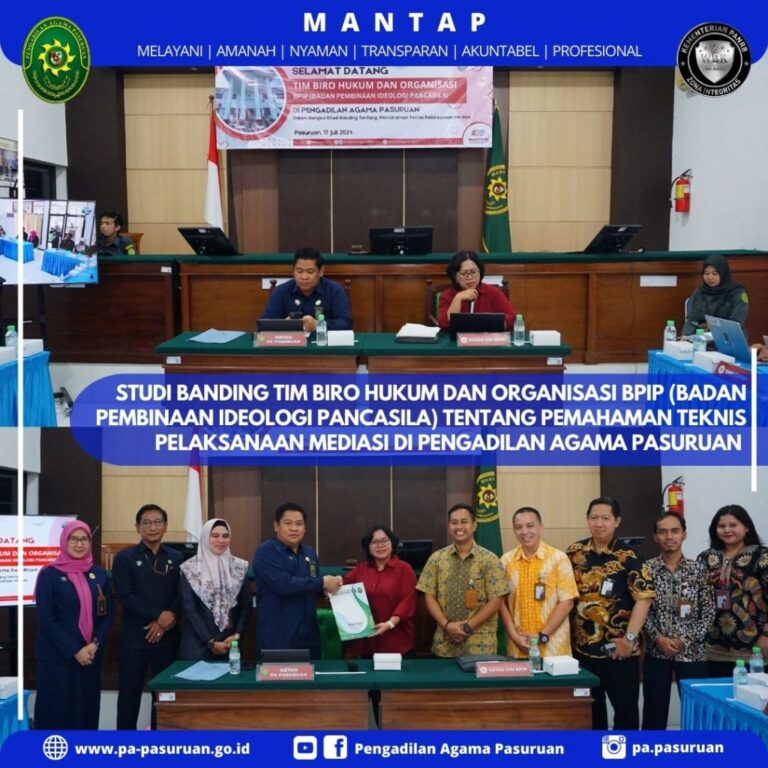 BADAN PEMBINAAN IDEOLOGI PANCASILA LAKUKAN STUDI BANDING DI PA PASURUAN PELAJARI PELAKSANAAN MEDIASI – Pengadilan Agama Pasuruan