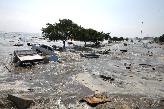 TOPSHOT - Pemandangan umum di Pantai Marina di Madras pada tanggal 26 Desember 2004, setelah gelombang pasang melanda daerah tersebut. Gelombang pasang telah menghancurkan pantai selatan India, menewaskan 1.000 orang, kata menteri dalam negeri, seraya memperingatkan bahwa jumlah korban tewas diperkirakan akan meningkat. Bencana terjadi tepat setelah fajar ketika gempa bumi besar di Indonesia memicu tsunami yang menghantam barat, menyapu pria, wanita dan anak-anak ke laut. (Foto oleh AFP) (Foto oleh -/AFP via Getty Images)